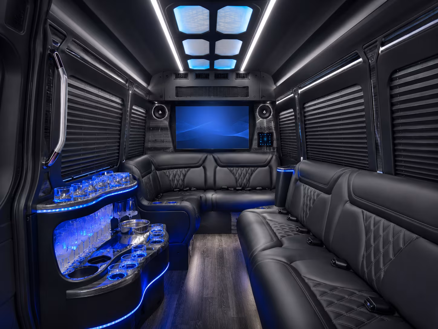 danville 15 passenger party bus inside