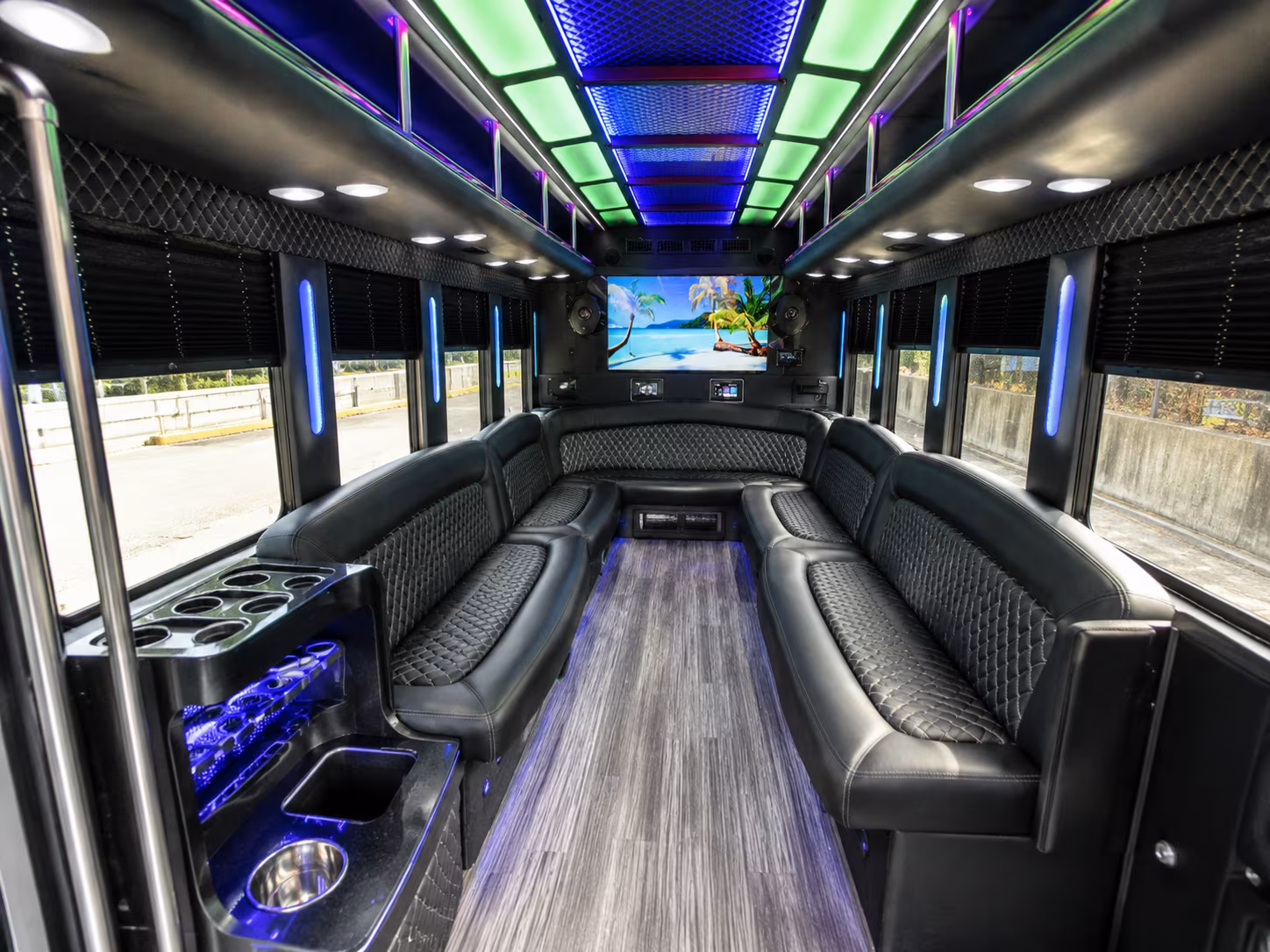 danville 18 passenger party bus inside